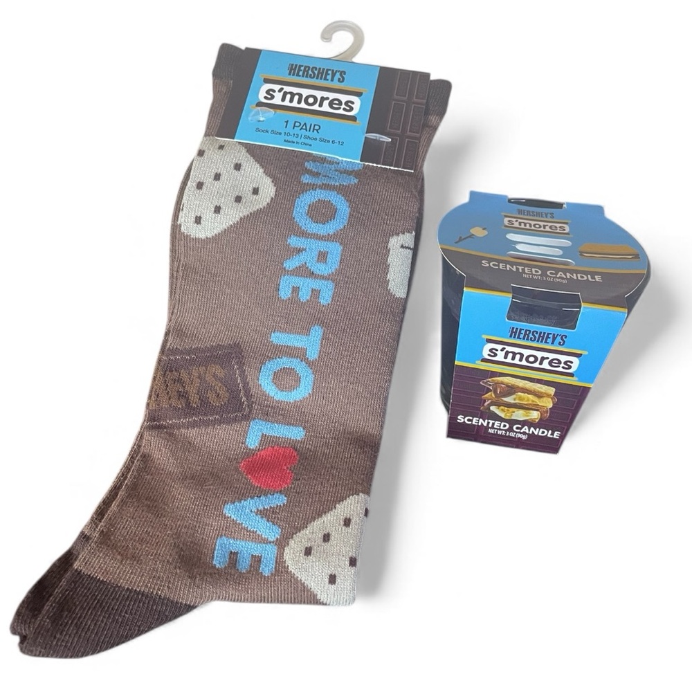 Hershey’s S’mores Socks & Candle Set Crew 6-12 Chocolate Birthday Gift NEW NWT